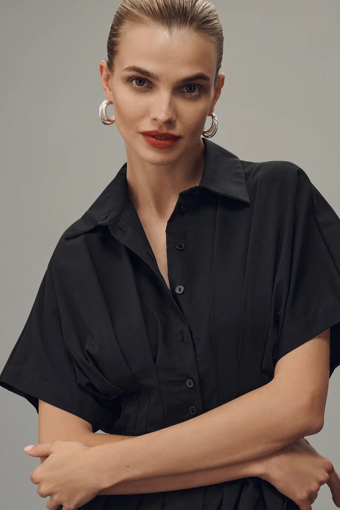 ✨Summer Sales✨Button-Front Pleated Shirt Dress